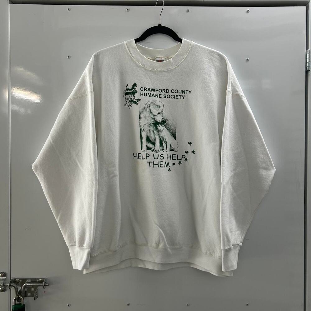VTG 90s white dog rescue crewneck sweatshirt
